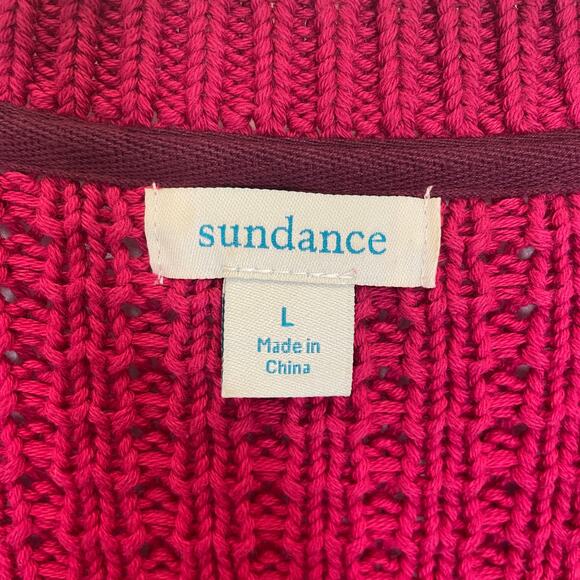 Sundance Sweater Fuchsia Pink Vneck 100% Cotton Knit Short Sleeve Slouchy L - Picture 2 of 4